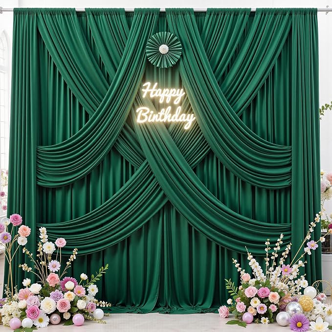 40 ft x 10 ft Wrinkle Free Hunter Green Backdrop Curtain for Parties, Polyester Dark Green Photo Backdrop Drapes 8 Panels 5x10ft for Baby Shower Wedding Birthday Party Photography Curtains - Image 4