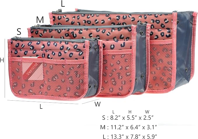 Vercord Purse Organizer Insert for Handbags Bag Organizers Inside Tote Pocketbook Women Nurse Nylon 13 Pockets Pink Leopard Medium - Image 3