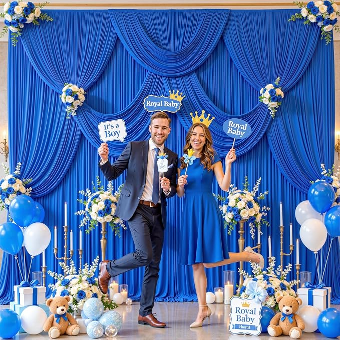 4 Panels Royal Blue Backdrop Curtains for Wedding Party Wrinkle Free Backdrops Curtain Drapes Fabric Decorations Photo Back Drop Cloth for Baby Shower Photography Stage Reception 20ft(W) x 12ft(H) - Image 4