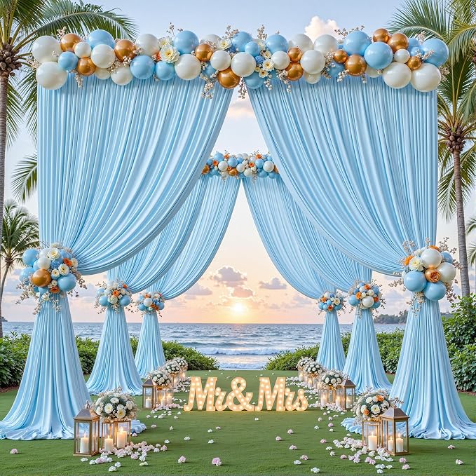 32ftx10ft Wrinkle Free Blue Backdrop Curtain - 10 Feet Photography Backdrop Drapes, Silky Polyester Back Drop Cloth for Wedding Baby Shower Balloon Arch Background - Image 2