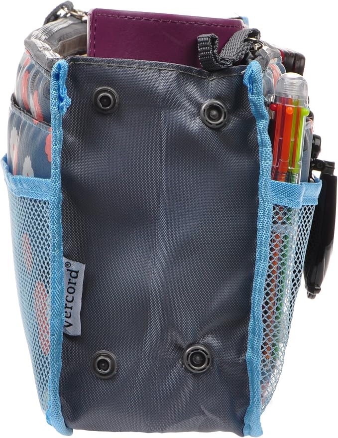 Vercord Purse Organizer Insert for Handbags Bag Organizers Inside Tote Pocketbook Women Nurse Nylon 13 Pockets Blue Flower Medium - Image 4