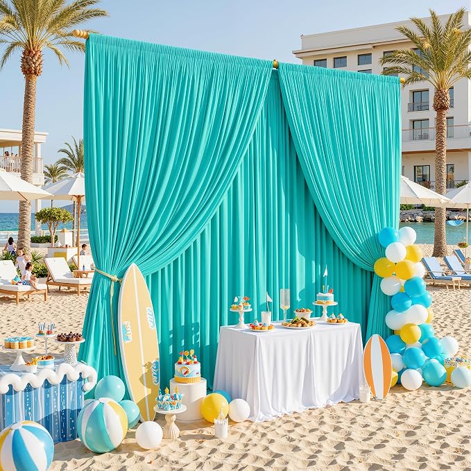 10x12 ft Turquoise Backdrop Curtains for Weddings, Birthdays and Photos | 2 Panels 5x12 ft, Wrinkle-Free Polyester Drapes, Washable, Ironable, 4 in Rod Pocket for Baby Showers Photography Background - Image 4