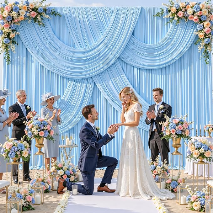 8 Panels Baby Blue Backdrop Curtains for Wedding Party Wrinkle Free Backdrops Curtain Drapes Fabric Decorations Photo Back Drop Cloth for Baby Shower Photography Stage Reception 40ft(W) x 12ft(H) - Image 3