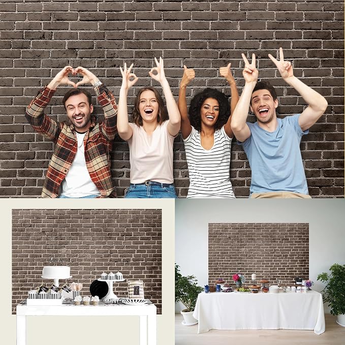 7x5 Ft Brick Wall Party Backdrop，Polyester Fabric Brown Brick Sign Photo Backdrops Background for Halloween Party Wedding Graduation Home Decoration Photo Booth Prop Banner - Image 2