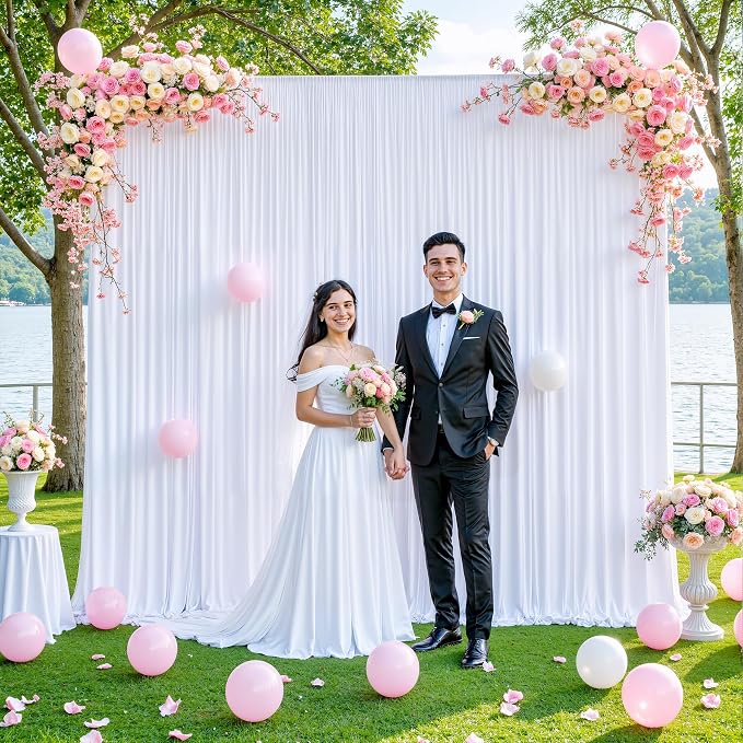 4 Panels White Backdrop Curtain for Parties Wedding Wrinkle Free White Photo Curtains Backdrop Drapes Fabric Decoration for Baby Shower 20ft(W) x 10ft(H) - Image 8