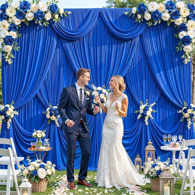8 Panels Royal Blue Backdrop Curtain for Wedding Parties Wrinkle Free Blue Photo Curtains Backdrop Drapes Fabric Decoration for Birthday Party Baby Shower 40ft(W) x 10ft(H) - Image 3