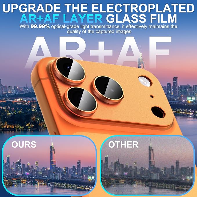 Suoman for iPhone 17 Pro Max Camera Lens Protector -Orange | [All-in-one Frosted] [Strong-Adhesion] Metal Frame Tempered Glass Camera Lens Cover - Image 7