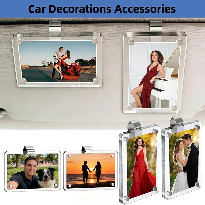 2 Pack Car Picture Holder, Clear Acrylic Magnetic Car Visor Photo Clip | Clear Anti-yellow Acrylic, Strong Magnets & Stable Metal Clip; Horizontal/Vertical Display, Personalized Car Picture Frame - Image 8