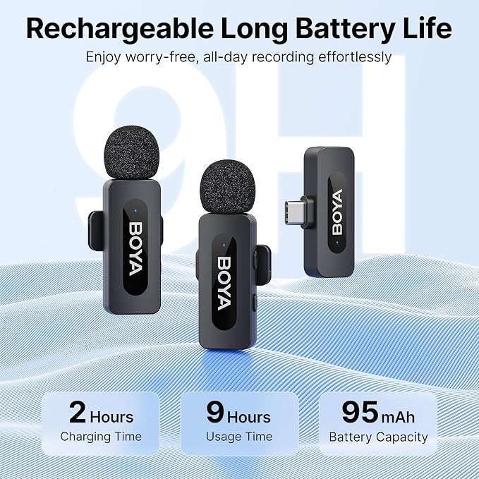 BOYA BY-V20 USB-C Wireless Microphone for Android Type-C,iPhone 16/15,328FT Los Range,9H Battery,Noise Reduction Mini Wireless Lavalier Lapel Mics for Interview YouTube TikTok(2TX+1RX) - Image 2
