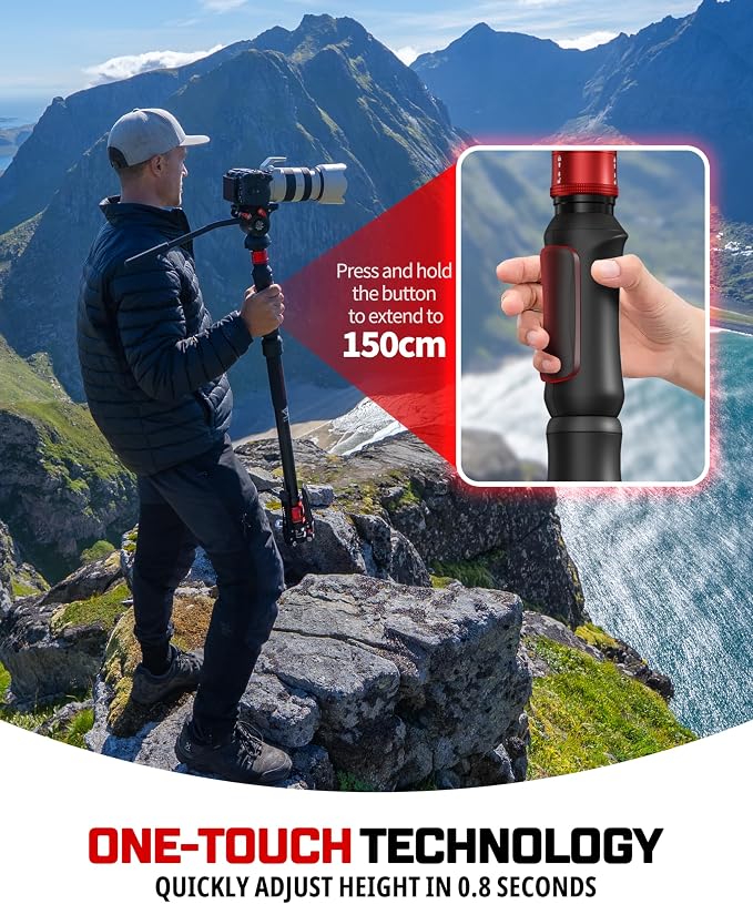 IFOOTAGE Cobra 3 Strike A150S+K5S Aluminum Camera Monopod 59" | Travel Monopod with Feet, 1/4" & 3/8" Quick Release Compatible with Sony Canon Nikon DSLR Camera, Payload 11lb - Image 2