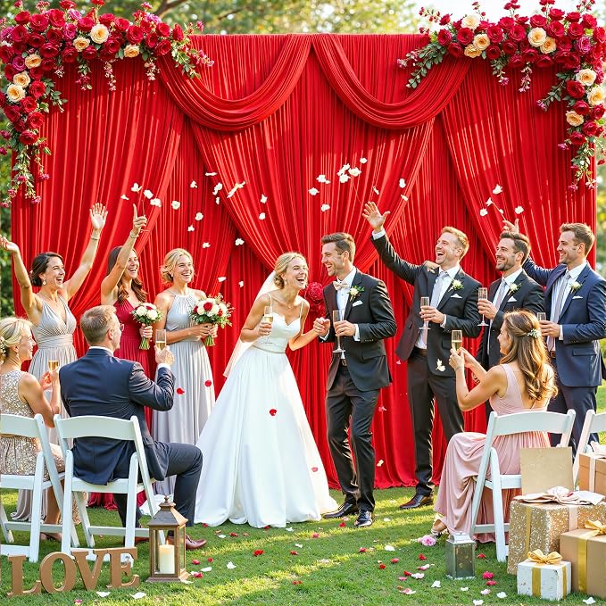 10 Panels Red Backdrop Curtain for Parties Wedding Wrinkle Free Red Photo Curtains Backdrop Drapes Fabric Decoration for Christmas Birthday Party Baby Shower 50ft(W) x 10ft(H) - Image 3