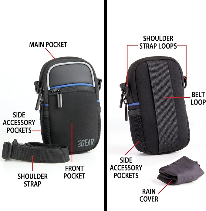 USA Gear Compact Camera Case Point & Shoot Camera Bag with Accessory Pockets, Rain Cover & Shoulder Strap Works W/Sony CyberShot, Canon PowerShot ELPH, Nikon COOLPIX, Olympus & More - Image 3