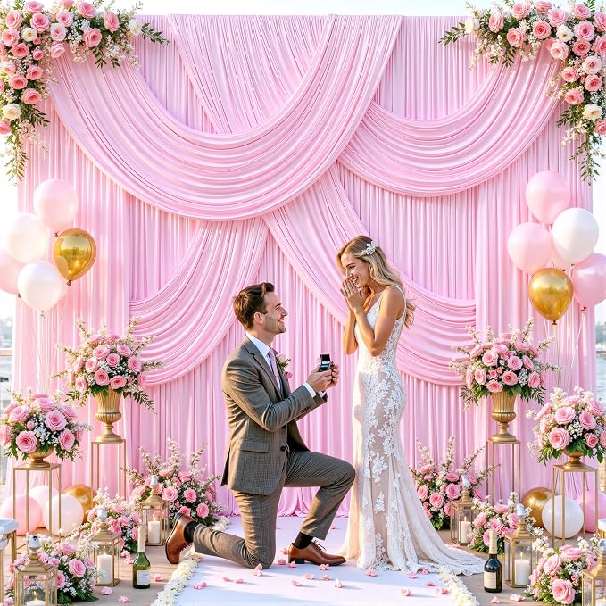 10 Panels Pink Backdrop Curtains for Wedding Party Wrinkle Free Backdrops Curtain Drapes Fabric Decorations Photo Back Drop Cloth for Baby Shower Photography Stage Reception 50ft(W) x 12ft(H) - Image 3