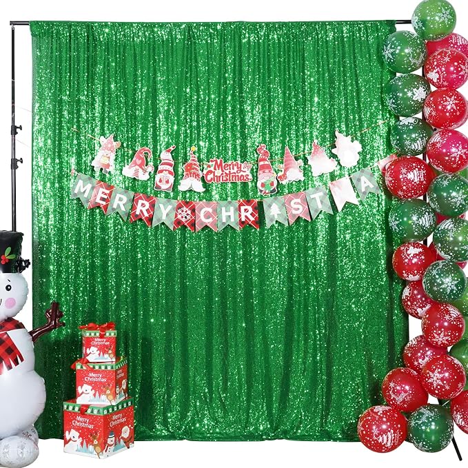 Poise3EHome 8FT x 10FT Green Sequin Photography Backdrop Curtain for Party Decoration, Green - Image 8