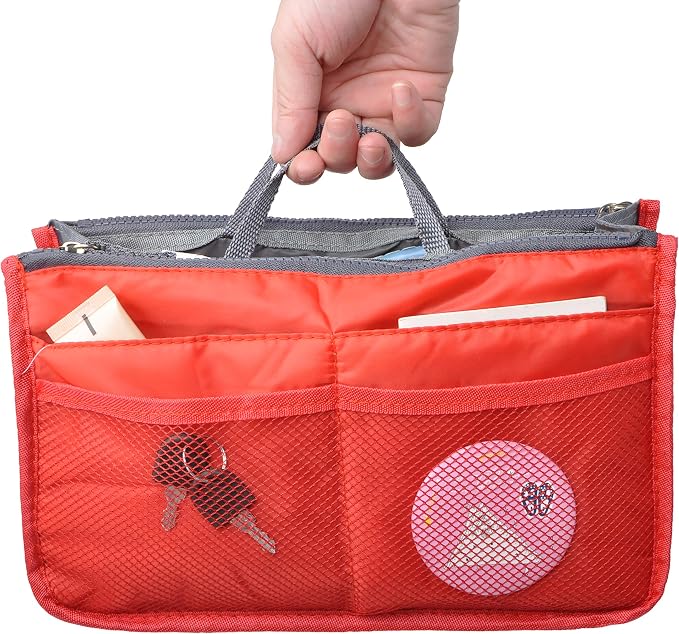 Vercord Purse Organizer Insert for Handbags Bag Organizers Inside Tote Pocketbook Women Nurse Nylon 13 Pockets Red Medium - Image 2