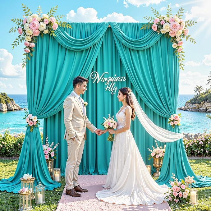 10 ft x 30 ft Wrinkle Free Turquoise Backdrop Curtain for Parties, Thick Polyester Teal Photo Backdrop Drapes,6 Panels 5ft x 10ft for Baby Shower Wedding Engagement Birthday Mermaid Party - Image 6