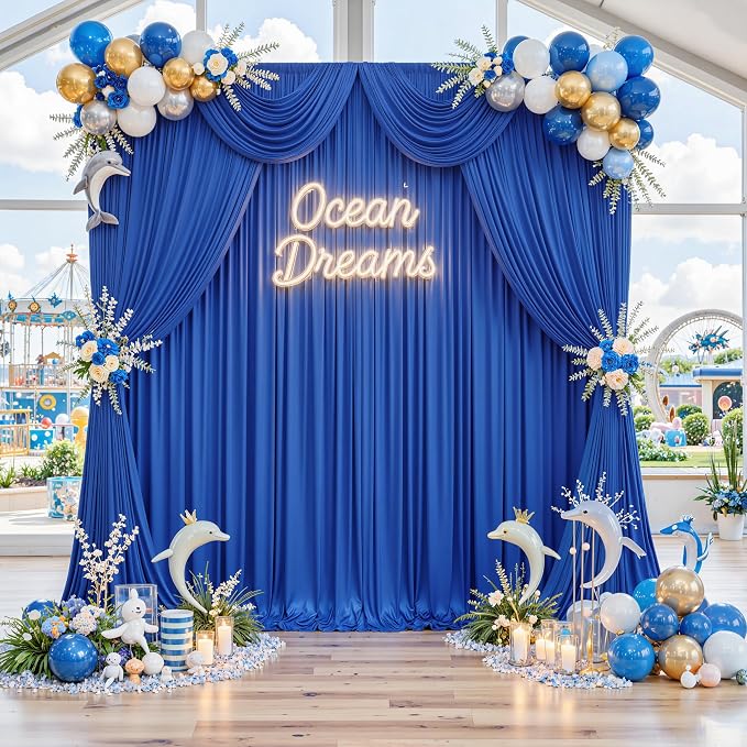 50ft x 10ft Wrinkle Free Royal Blue Backdrop Curtain for Party, Polyester Royal Blue Photo Backdrop Drapes 10 Panels 5x10ft for Birthday Photography Background Weddings Baby Shower Party - Image 9