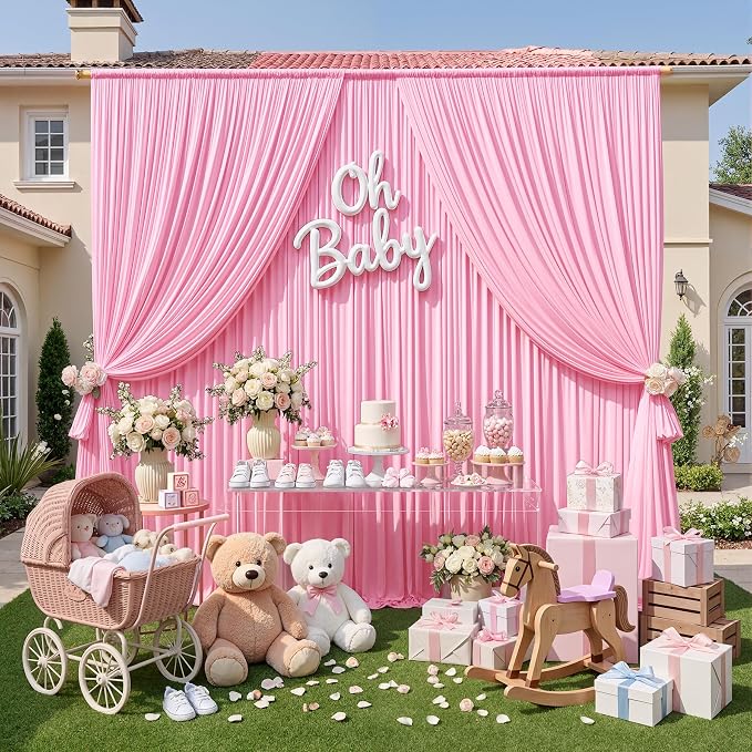 20ft x 10ft Wrinkle Free Pink Backdrop Curtains for Parties, Polyester Backdrop Drapes for Girls Birthday Wedding Photography Background Baby Shower - Image 8