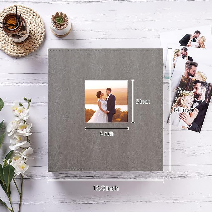 potricher Large Photo Album 4x6 600 Photos, Leather Cover, Gray | Large Capacity Picture Albums with 600 Horizontal and Vertical Pockets, Photo Book for Family, Wedding, Anniversary, Baby - Image 2