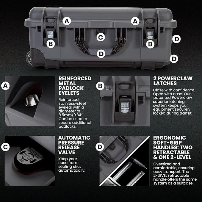 NANUK 935 Hard Case with Cubed Foam and Lid Organizer for Camera & Lenses – Waterproof Protective Equipment Case with Wheels, 22” x 14” x 9” – Dustproof, Carry-On Approved for Most Airlines – Graphite | 22' x 14' x 9' - Dustproof, Lenses - Waterproof P... - Image 4