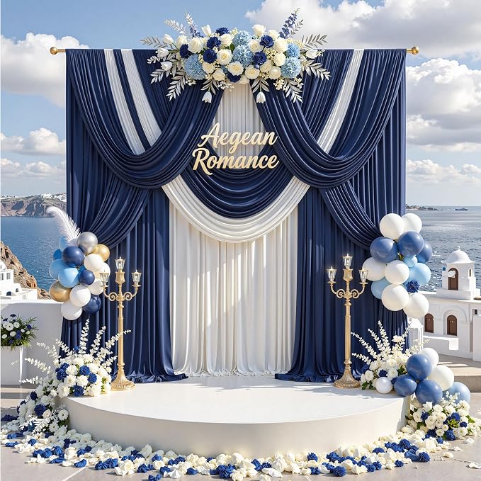 10 ft x 10 ft Wrinkle Free Navy Blue Backdrop Curtains Panels, 2 Panels 5ft x 10ft Sikly Polyester Photo Backdrop Drapes for Graduation Baby Shower Wedding Birthday Parties Photography Background - Image 5