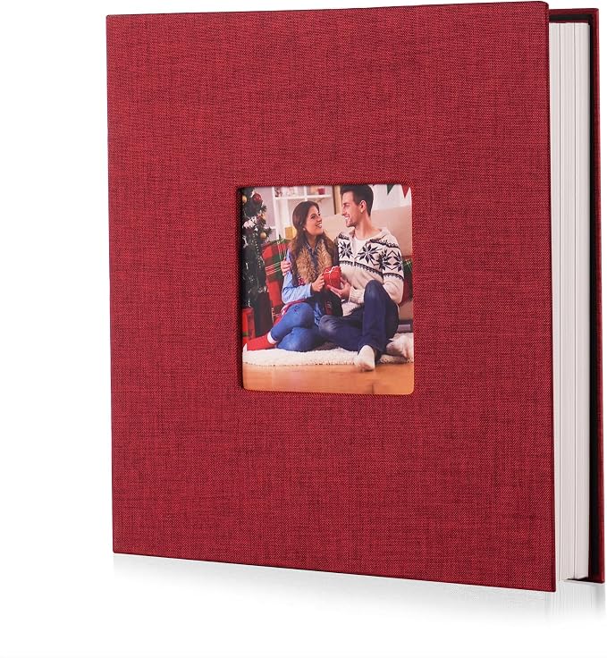 Photo Album Self Adhesive Scrapbook Album for 4×6 Pictures DIY Magnetic Linen Cover Album 15 Sheets/30 Blank Pages for Family Wedding, Birthday, Christmas, Anniversary (Red) by HoneyTolly
