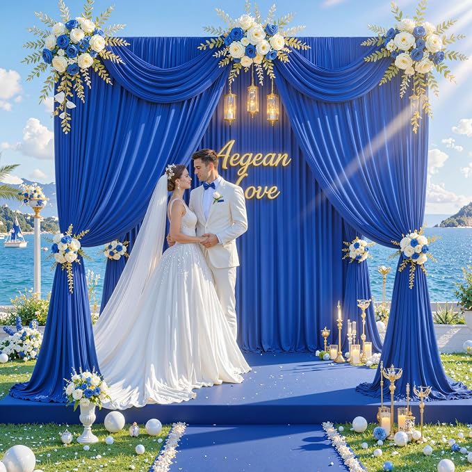 10ft x 10ft Wrinkle Free Royal Blue Backdrop Curtains for Party Stage Wedding Ceremony, Polyester Photography Backdrop Drapes Back Drop Cloth for Baby Shower,Rod Pocket Home Sliding Door Decoration - Image 3