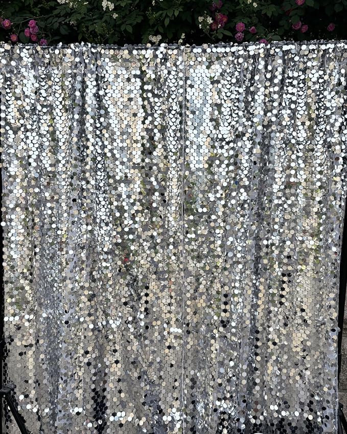 Silver Sequin Backdrop 18MM Large Sequins, 4x10 Feet, 2 Panel Glitter Sparkler Shimmer Backdrop for Decor, Parties, Home - Image 5