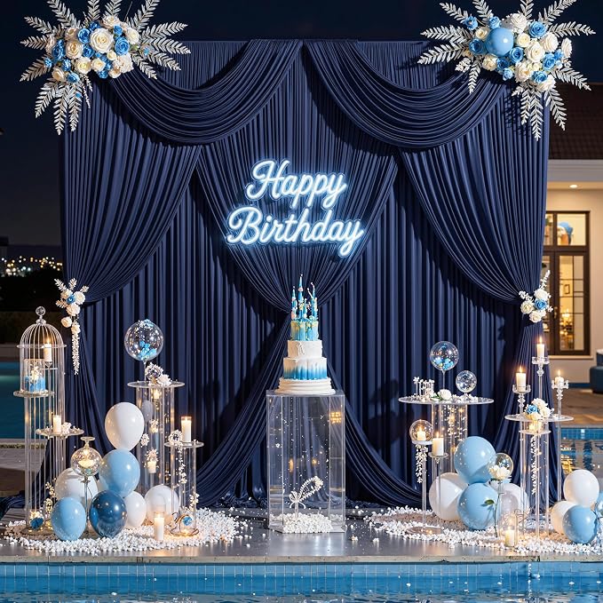 20 ft x 10 ft Wrinkle Free Navy Blue Backdrop Curtain for Parties,Polyester Photo Backdrop Drapes, Thick Background 4 Panels 5ft x 10ft for Baby Shower Wedding Birthday Party Backdrop Stand - Image 3