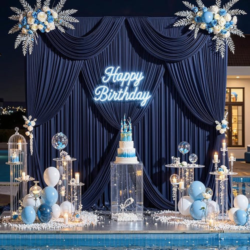 10 ft x 8 ft Wrinkle Free Navy Blue Backdrop Curtain for Parties,Polyester Photo Backdrop Drapes, Thick Background 2 Panels 5ft x 8ft for Baby Shower Wedding Birthday Party Backdrop Stand - Image 2