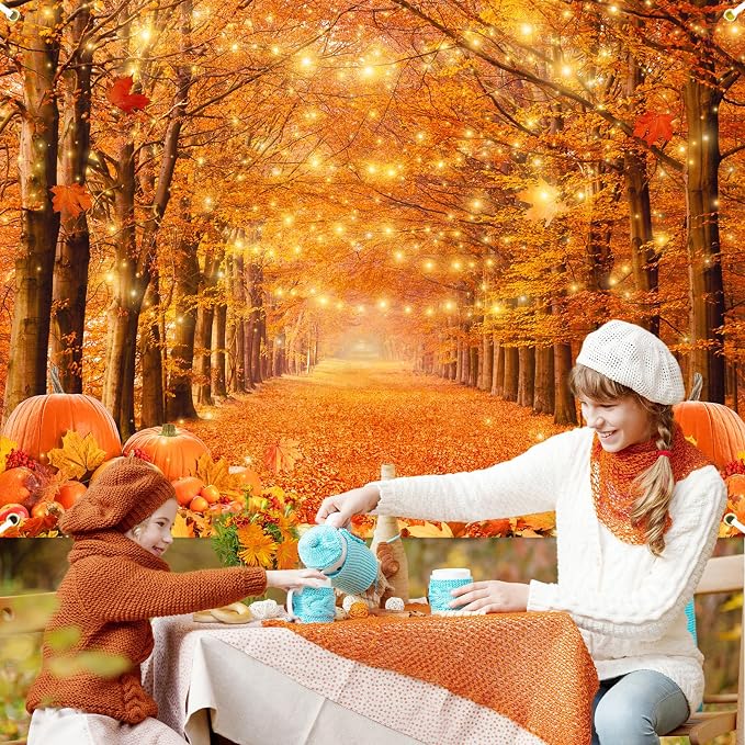 7x5ft Fall Thanksgiving Photography Backdrop | Cotton Fabric, Maple Forest Pumpkin Print, Fall Party Decor, Fall Harvest Friendsgiving Party Photo Booth Background - Image 7