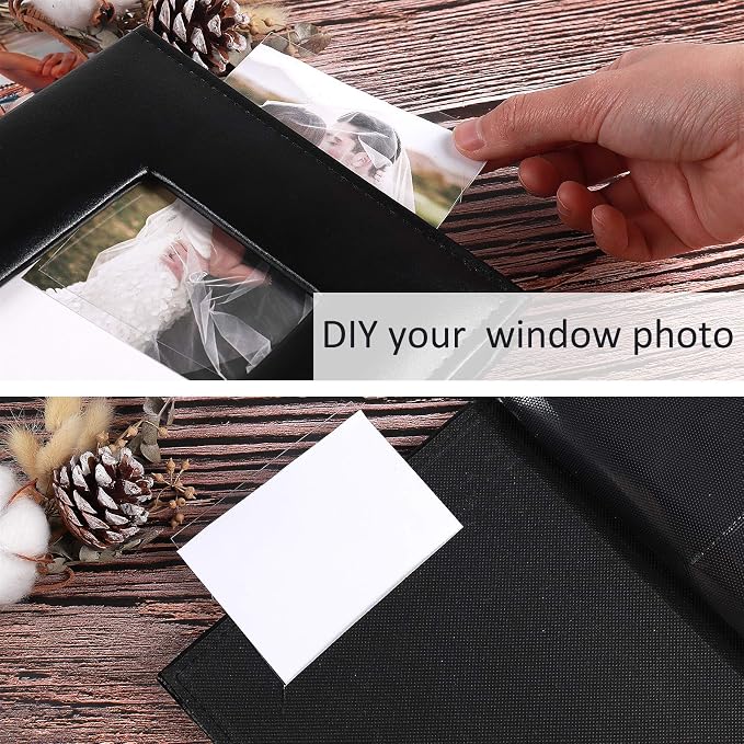 RECUTMS Photo Albums 4x6 Photos 200 Pocket Leather Album for Family Grey | Black Page, Horizontal Pockets, Family Anniversary Wedding Memo Book, DIY Cover Window, Small Photobook Kids, Slip-in Picture - Image 5