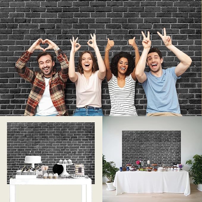 10x6.5 Ft Brick Wall Backdrop，Large Polyester Fabric Black Brick Backdrop Photo Backdrops Background for Halloween Party Christmas Halloween Decoration Photo Booth Prop Banner - Image 5
