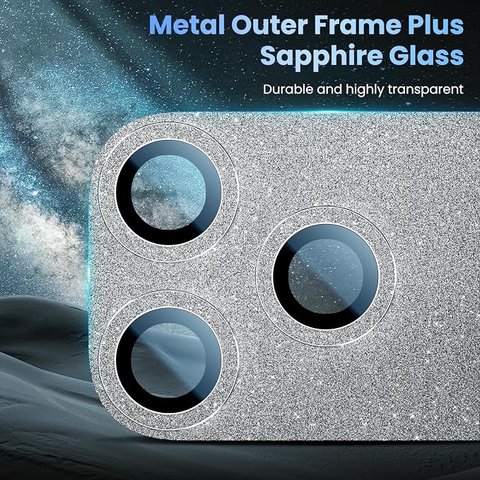 Uyiton for iPhone 17 Pro Camera Lens Protector - Metal Camera Protector | Not Easy to Break, Strong Adsorption, Case-Friendly, Metal 9H Sapphire Glass Rear Camera Screen Cover, Glitter Silver - Image 4