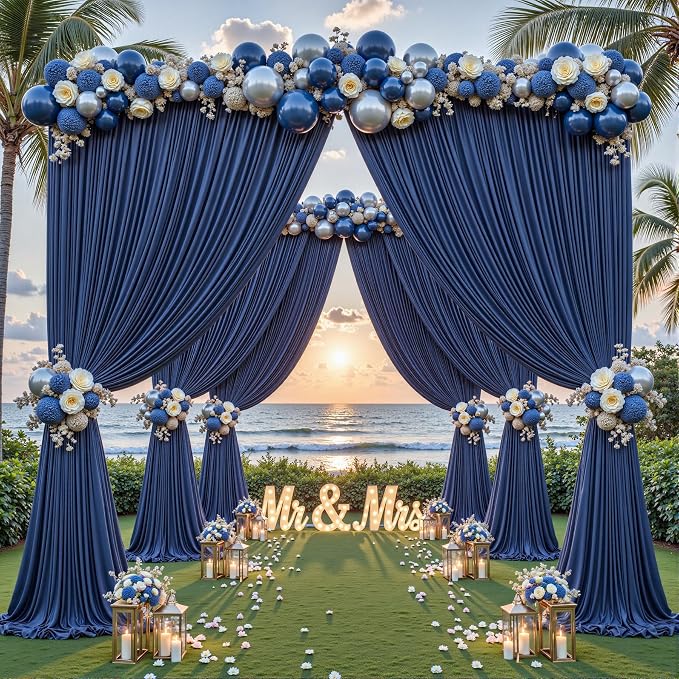 24ftx10ft Wrinkle Free Navy Blue Backdrop Curtain - 10 Feet Photography Backdrop Drapes, Silky Polyester Back Drop Cloth for Wedding Baby Shower Balloon Arch Background - Image 2