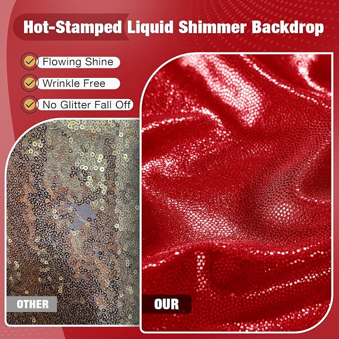 10x10FT Red Sequin Backdrop Curtain for Party - 2 Panels 5x10FT Wrinkle-Free Shimmer Drapes for Birthday, Wedding, Christmas, Decorations & Photography - Image 2