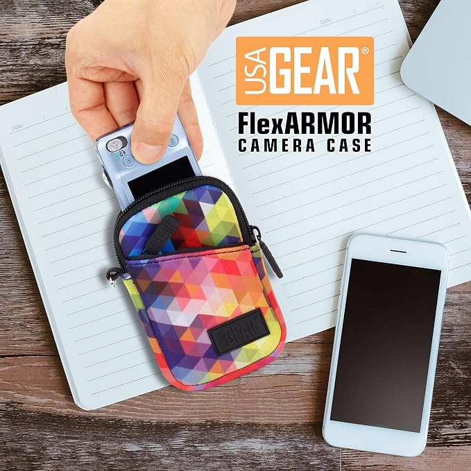 USA Gear Compact Camera Case Fits Kodak Pixpro FZ55, SD Card, Canon SX740 HS, Sony Cybershot T99, DSC-80 & more Small Digital Cameras - Belt Loop, Wrist Strap, Weather Resistant (Geometric) - Image 9