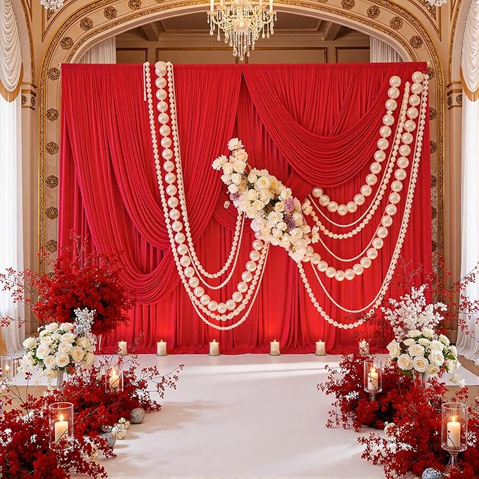 40ft x 10ft Wrinkle Free Red Backdrop Curtains for Parties, 8 Panels 5x10ft Silky Polyester Photo Backdrop Drapes for Christmas Weddings Birthday Party Photography Background Decor - Image 3