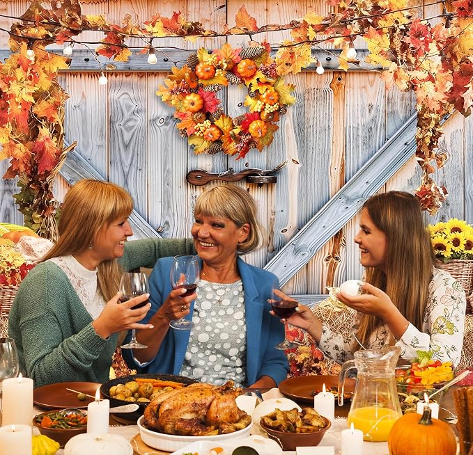 Fall Photo Backdrops for Photography, Thanksgiving Decorations 7x5ft | Vinyl Autumn Background for Photoshoot, Orange Pumpkin Maple Leaves, for Outdoor Party, Friendsgiving Decor - Image 5