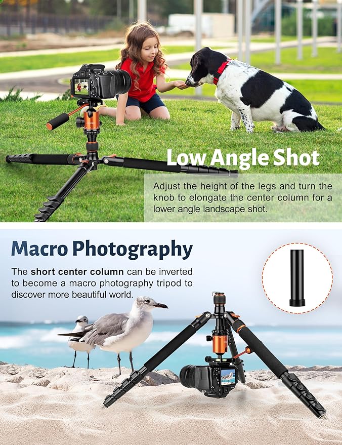 83" Camera Tripod, Aluminum Tripod Monopod for DSLR Phone | Heavy Duty Travel Tripod for Spotting Scope Binoculars Telescope Camcorder, 360° Ball Head, Max Load 35Lb - Image 6