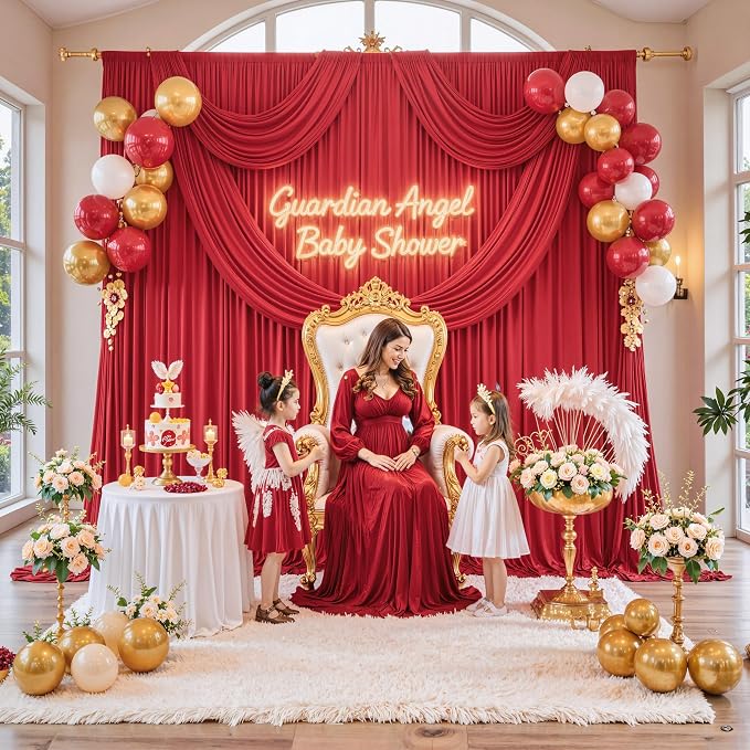 40ft x 10ft Wrinkle Free Red Backdrop Curtains for Parties, Polyester Photo Backdrop Drapes 8 Panels 5x10ft for Weddings Birthday Party Christmas Photography Background for Backdrop Stand - Image 8