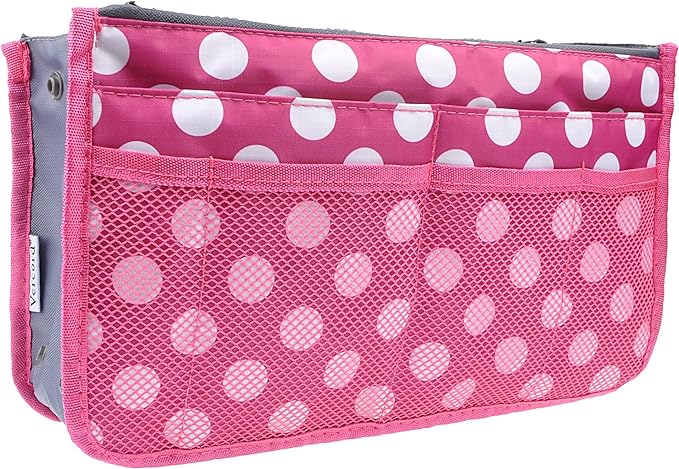 Vercord Purse Organizer Insert for Handbags Bag Organizers Inside Tote Pocketbook Women Nurse Nylon 13 Pockets Rose Dot Large by Vercord