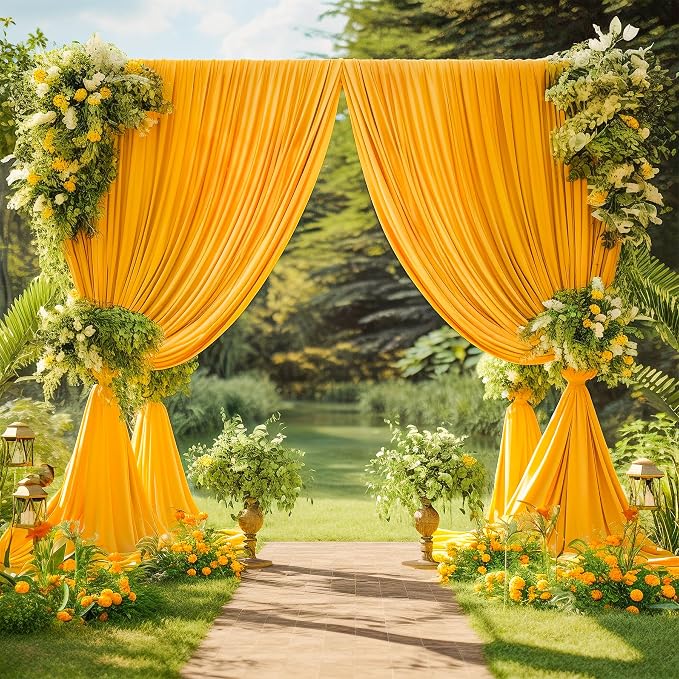 4 Panels Marigold Backdrop Curtain for Parties Wrinkle Free Photo Curtains Backdrop Drapes Fabric Decoration for Wedding Birthday Party Baby Shower 20ft(W) x 10ft(H) - Image 8