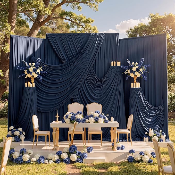 20ftx10ft Navy Blue Backdrop Curtains for Parties, Wrinkle Free Navy Photo Curtains Backdrop Drapes 4 Panels Back Drop Cloth Drapery for Wedding Birthday Photography Background by CO-AVE