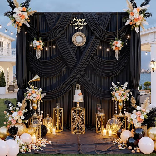 10 ft x 8 ft Wrinkle Free Black Backdrop Curtain for Parties, Polyester Black Photo Backdrop Drapes for Graduation Birthday Wedding Party Stage Curtains, Background Curtains for Backdrop Stand - Image 2