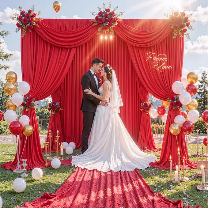 30ft x 10ft Wrinkle Free Red Backdrop Curtains for Parties, Polyester Photo Backdrop Drapes 6 Panels 5x10ft for Weddings Birthday Party Christmas Photography Background - Image 4