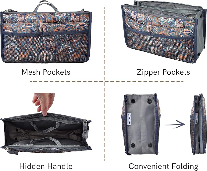 Vercord Purse Organizer Insert for Handbags Bag Organizers Inside Tote Pocketbook Women Nurse Nylon 13 Pockets Splash Wave Medium - Image 3
