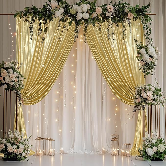 Outpain Thick 40 ft x 10 ft Gold Sequin Backdrop Curtain for Parties, Wrinkle Free Glitter Photo Backdrop Drapes 8 Panels 5x10ft Gold Back Drop Cloth for Wedding Christmas Photography Background - Image 6