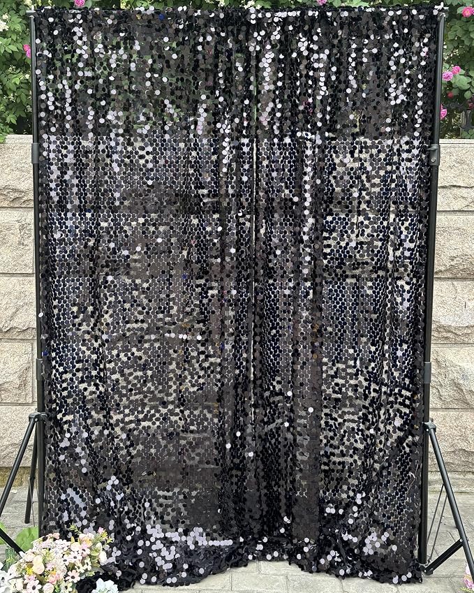 9FTx10FT Black Large Sequin Backdrop for Halloween Party, 1 Panel | 18MM Large Sequins, Glitter Sparkle Photography, Party Wedding Birthday, Wall Decor - Image 7