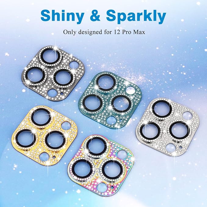 Compatible with iPhone 12 Pro Max Camera Lens Protector, Bling 3D Rhinestone Diamond 9H Tempered Glass Camera Cover Anti Scratch Shockproof Lens Screen Full Protective Cover - Image 6